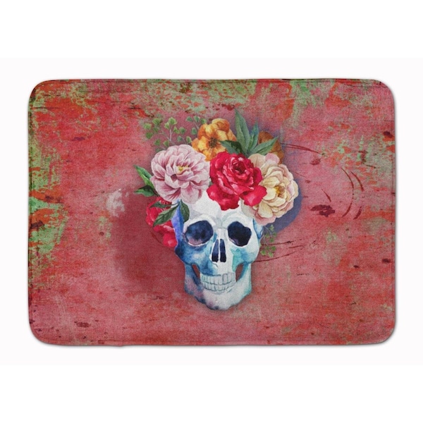 Carolines Treasures Day of the Dead Red Flowers Skull Machine Washable Memory Foam Mat BB5130RUG - main